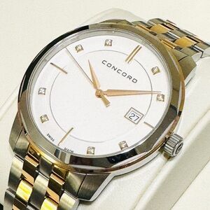 MOVADO CONCORD Bennington Men's Silver and 18K Rose Gold Quartz Diamond Watch